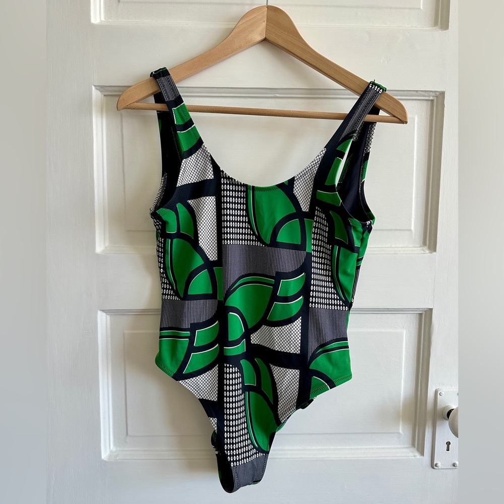 WEEKDAY‎ Geometric Emerald Big Eye Green Black One Piece Swimsuit Sz S
